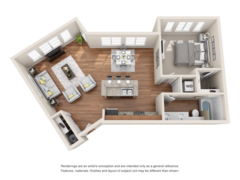 Floor plan for 1 bed, 1 bath, 815 sqft